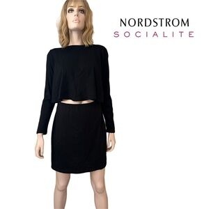 Nordstrom Socialite Dress Cut-Out midriff front Long Sleeve Mini Made in USA
